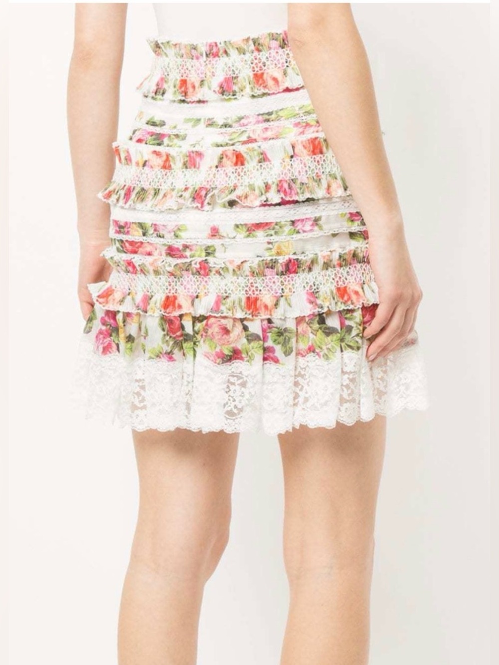 Zimmermann Mini Skirt Size 6 Floral Ruffle Silk Linen Lace Trim Summer Designer - Picture 10 of 10